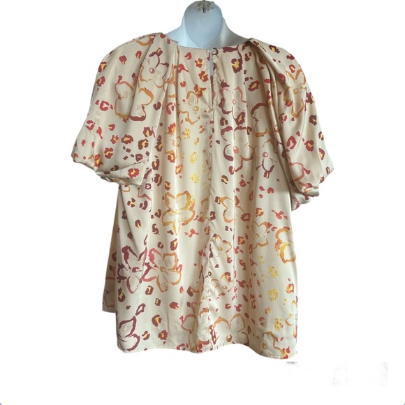 Entro Satin Floral Balloon Short Sleeve Blouse size Large - Picture 2 of 12